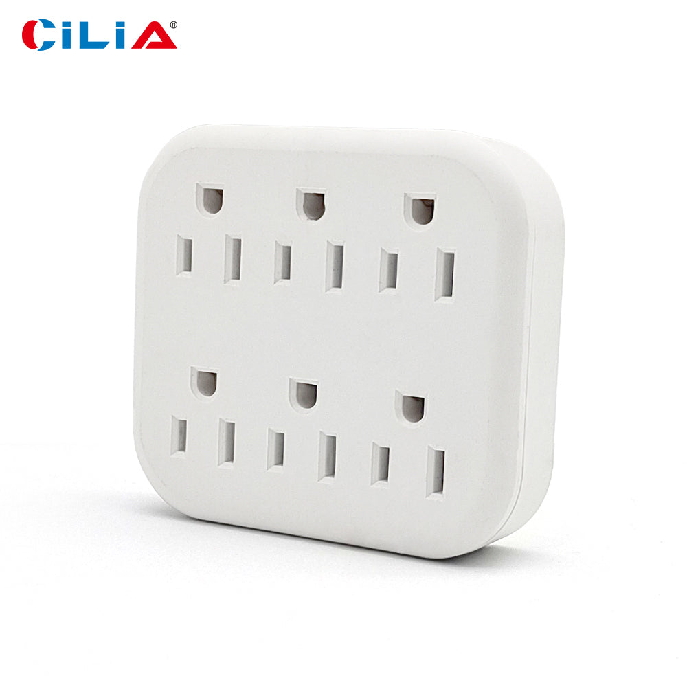 6 Outlet Extender Grounded Wall Adapter, With 3 Prong Power Outlet Splitter Grounded Wall Label 15A/125V/1875W
