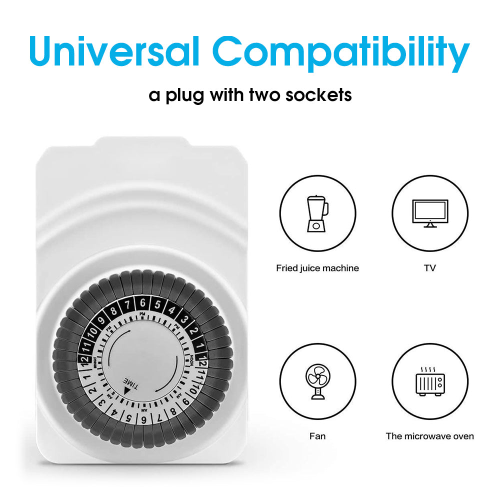 24-Hour Indoor Basic Outlet Timer, 1 Polarized Timed Outlet, 2 Ports, Plug-in Timer, Daily On/Off Cycles, 30-Minute Intervals