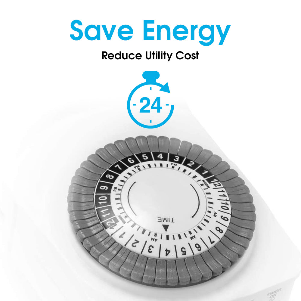 24-Hour Indoor Basic Outlet Timer, 1 Polarized Timed Outlet, 2 Ports, Plug-in Timer, Daily On/Off Cycles, 30-Minute Intervals