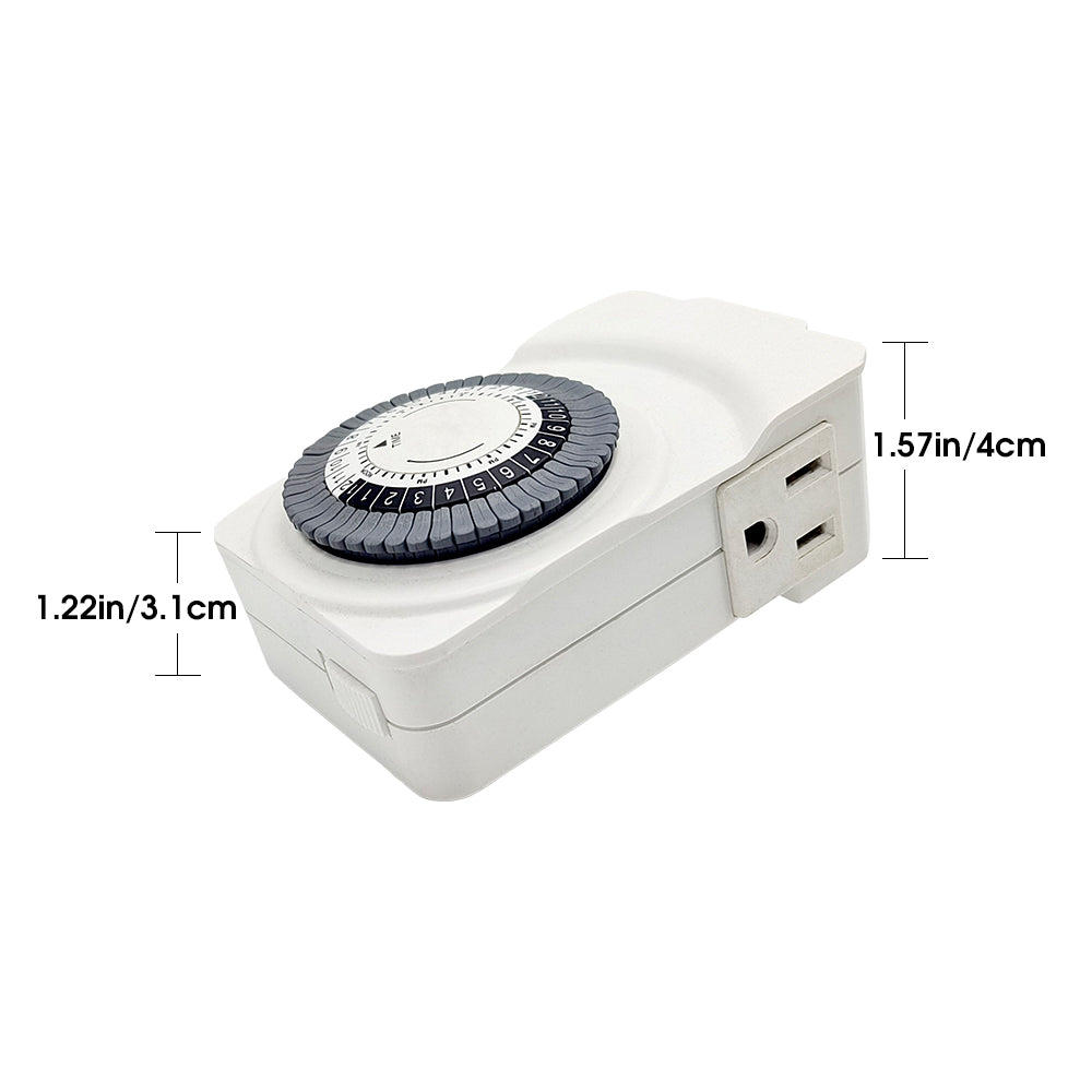 24-Hour Indoor Basic Outlet Timer, 1 Polarized Timed Outlet, 2 Ports, Plug-in Timer, Daily On/Off Cycles, 30-Minute Intervals