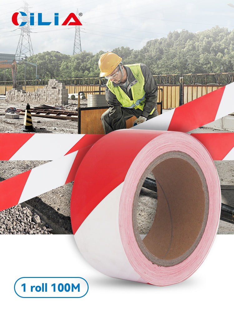 Red and white hazard warning, safety stripe warning tape, non adhesive barrier tape, suitable for warning dangerous buildings