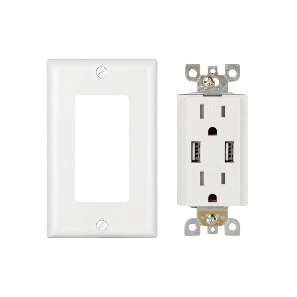 Multi-Functional US Power Outlet with 2 AC sockets, 2 USB charging ports, and a PVC pure white panel