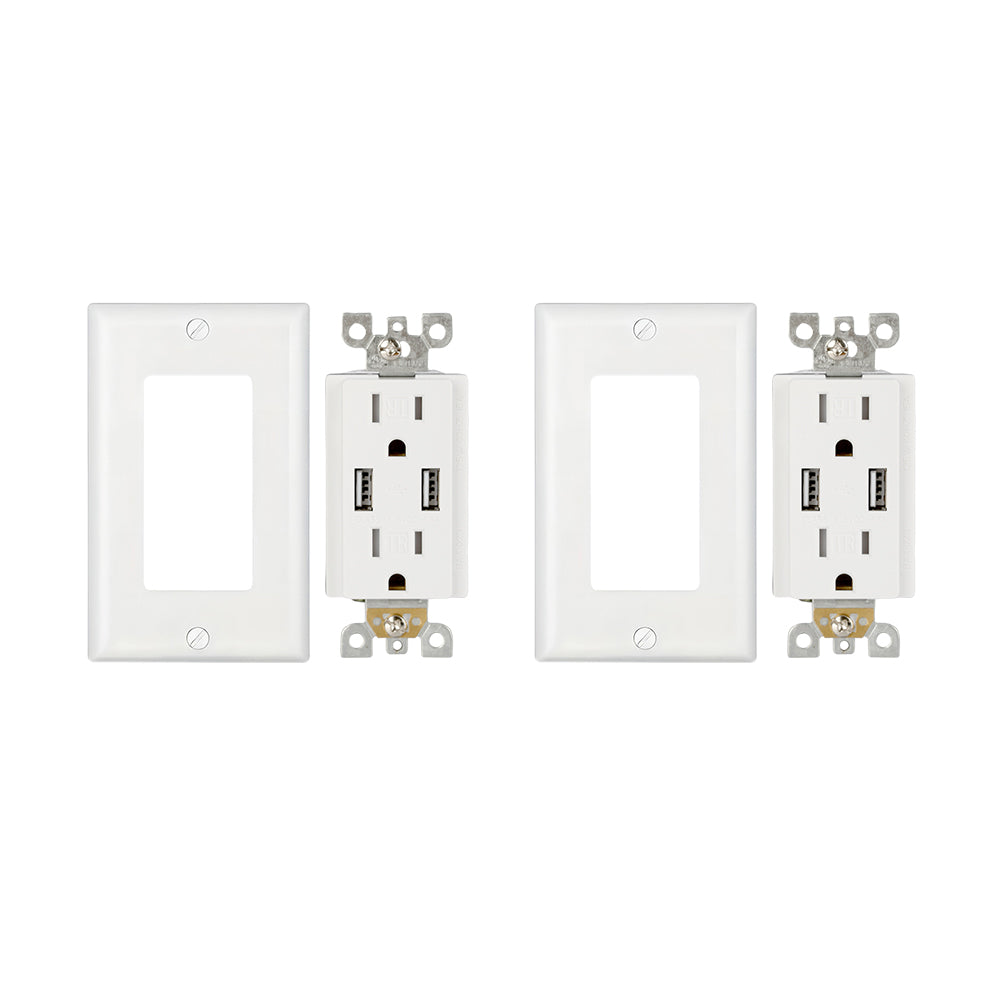 Multi-Functional US Power Outlet with 2 AC sockets, 2 USB charging ports, and a PVC pure white panel