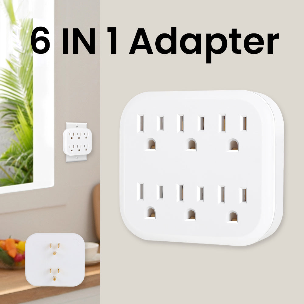 6 Outlet Extender Grounded Wall Adapter, With 3 Prong Power Outlet Splitter Grounded Wall Label 15A/125V/1875W