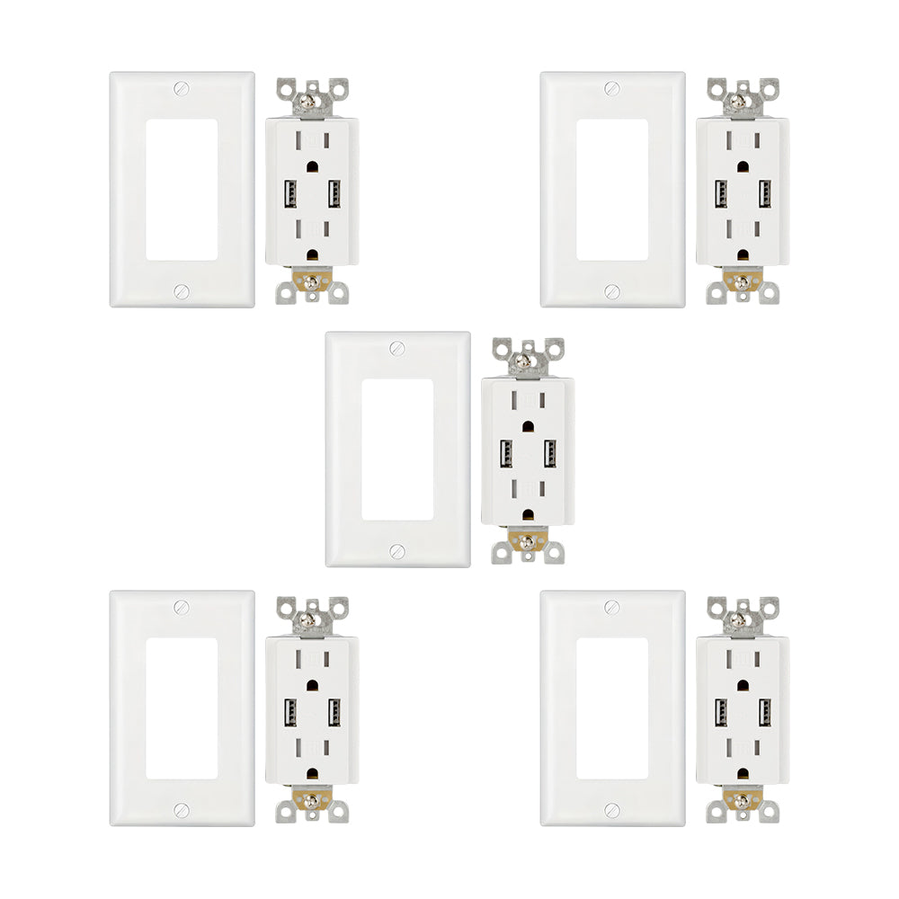 Multi-Functional US Power Outlet with 2 AC sockets, 2 USB charging ports, and a PVC pure white panel