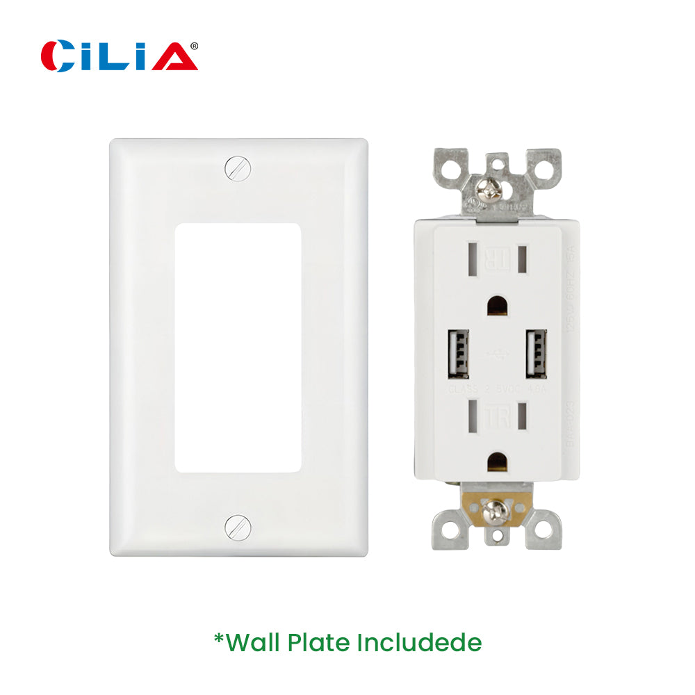 Multi-Functional US Power Outlet with 2 AC sockets, 2 USB charging ports, and a PVC pure white panel