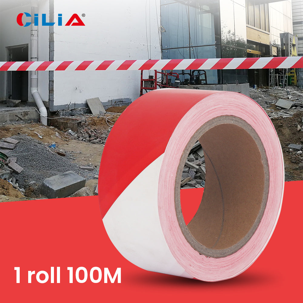 Red and white hazard warning, safety stripe warning tape, non adhesive barrier tape, suitable for warning dangerous buildings