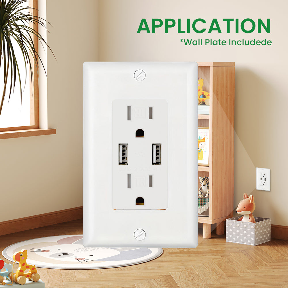 Multi-Functional US Power Outlet with 2 AC sockets, 2 USB charging ports, and a PVC pure white panel