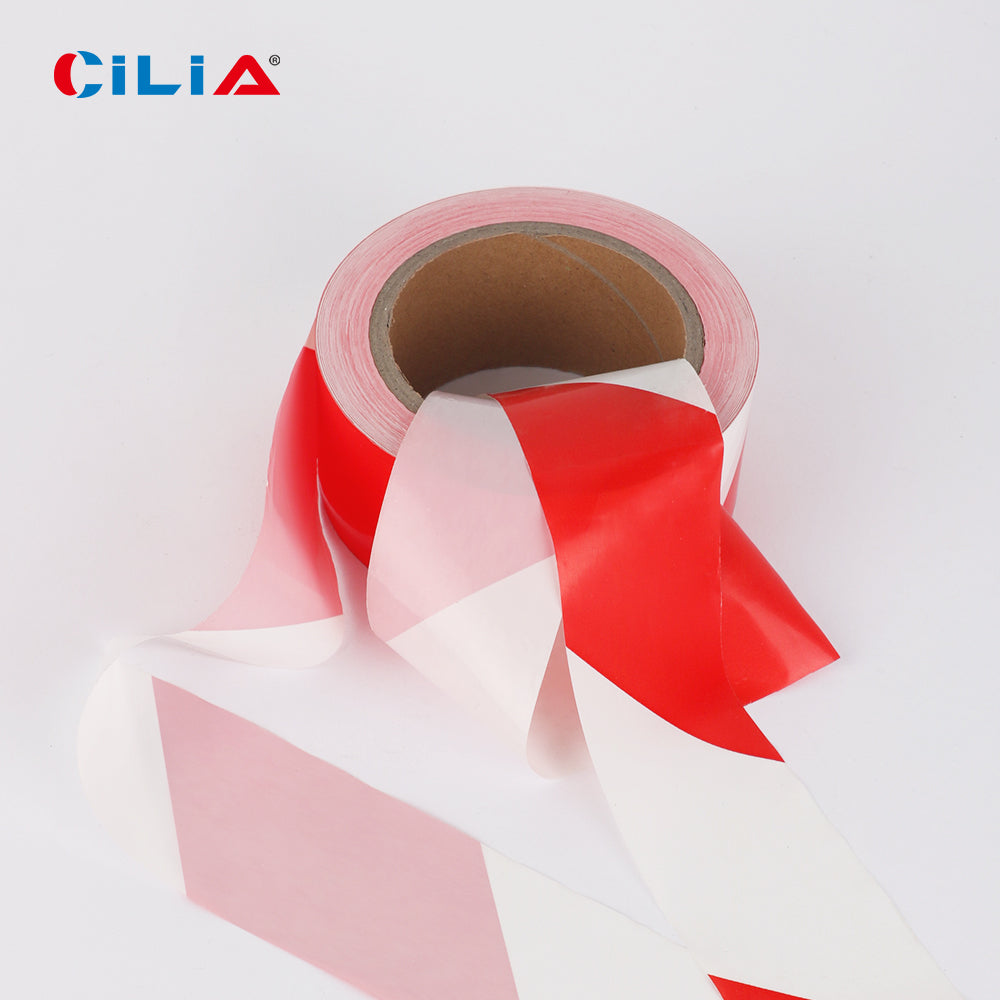 Red and white hazard warning, safety stripe warning tape, non adhesive barrier tape, suitable for warning dangerous buildings