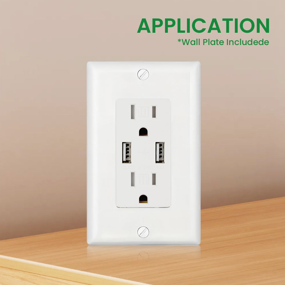 Multi-Functional US Power Outlet with 2 AC sockets, 2 USB charging ports, and a PVC pure white panel