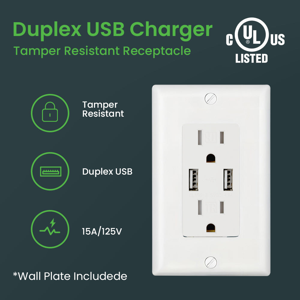 Multi-Functional US Power Outlet with 2 AC sockets, 2 USB charging ports, and a PVC pure white panel