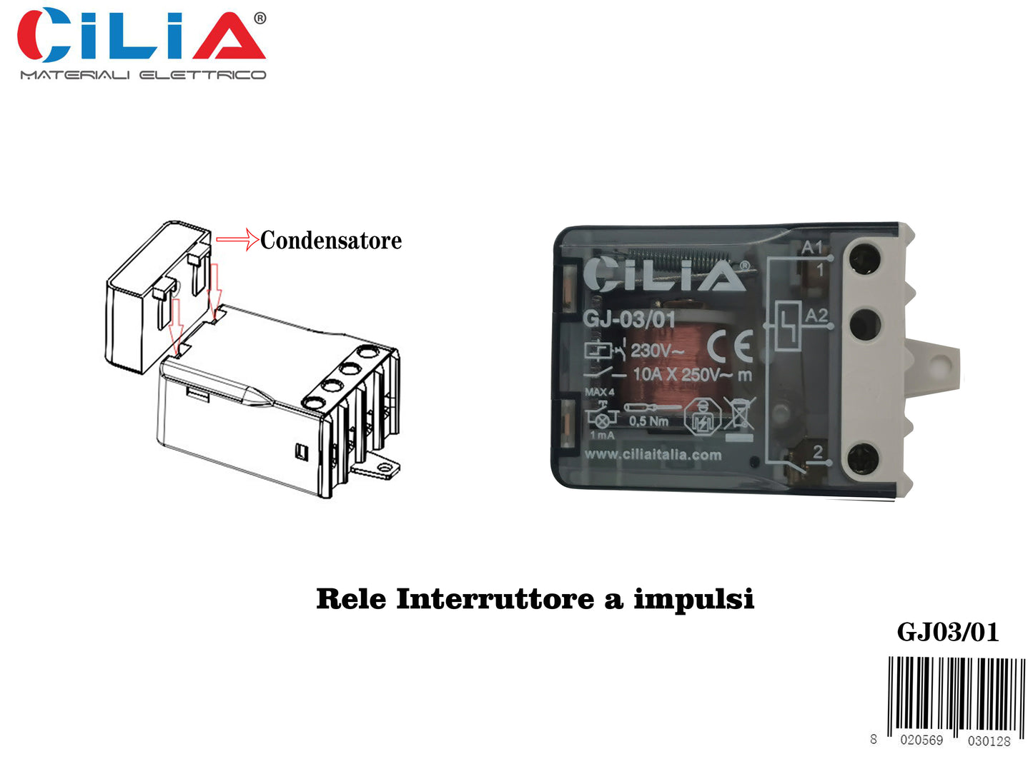 CILIA Impulse relay Single pole switch 1 NO, AC (50/60Hz), Standard, 230 V, Socket terminals.