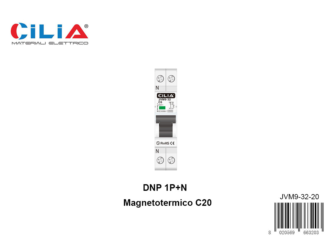 CILIA Miniature circuit breaker , DPN 1P+N 220V 1 module, 4.5ka 30mA C20