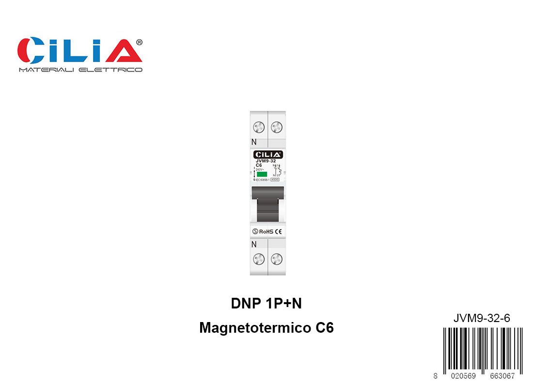 CILIA Miniature circuit breaker , DPN 1P+N 220V 1 module, 4.5ka 30mA C6