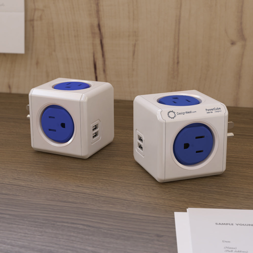 Portable Travel Adapter, Cubic Outlet Adapter with 5 AC Charging Ports and 2 USB Charging Ports, Creative Combination, Colorful