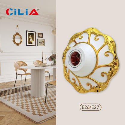 E26/E27 bulb pendant lamp holder suitable for 110V/220V voltage, petal relief circular fixed base bracket, simple white/gold/slivery nut socket, suitable for home, office, and industrial use
