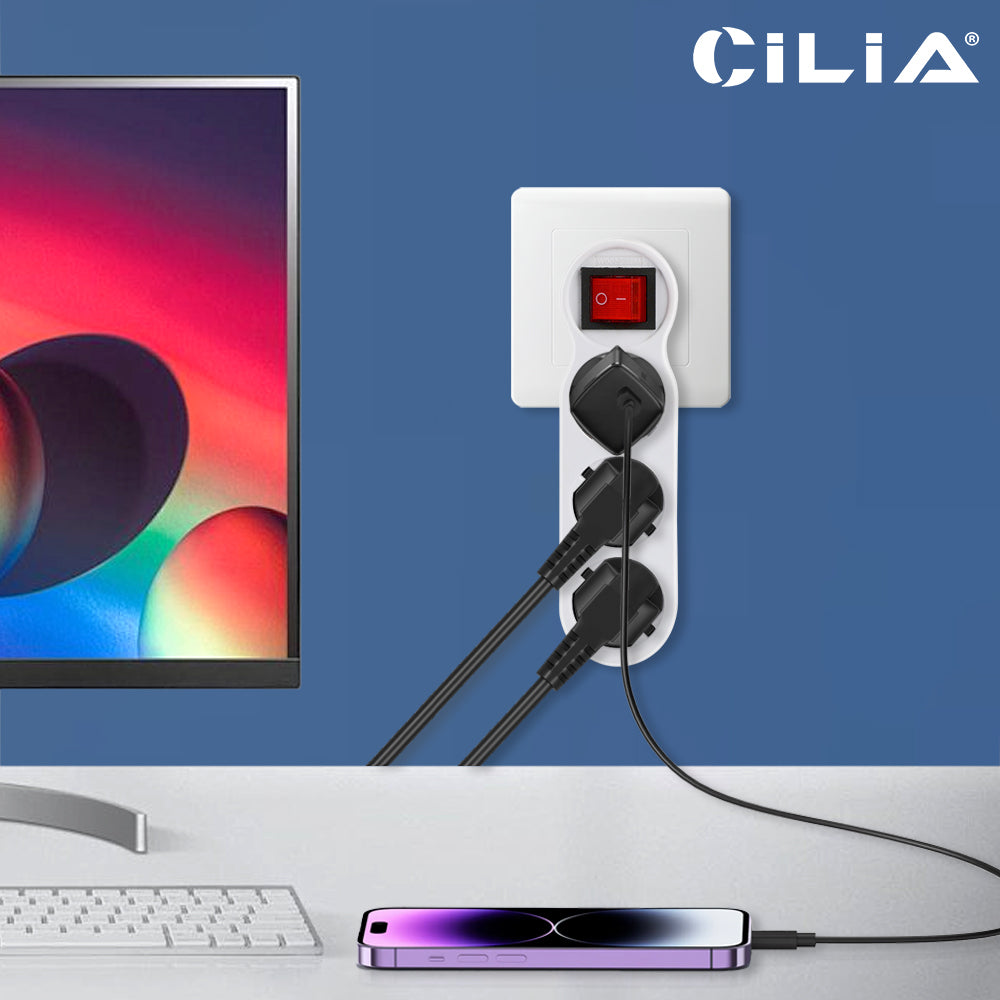 CILIA Eu power outlet with ON/OFF switch, shock-proof, European standard adapter extension outlet Power extension plug converter