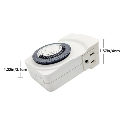 24-Hour Indoor Basic Outlet Timer, 1 Polarized Timed Outlet, 2 Ports, Plug-in Timer, Daily On/Off Cycles, 30-Minute Intervals