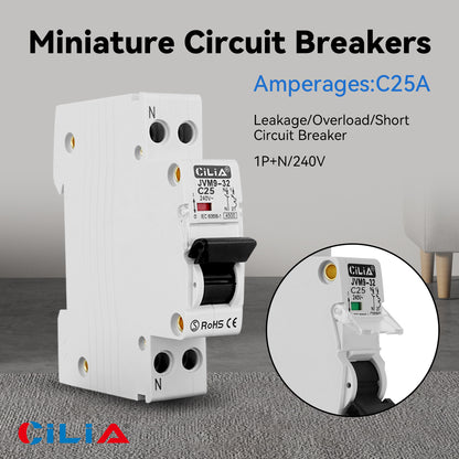 CILIA Interruttore Magnetotermico ,DPN 1P+N 220V Da 1 Modulo DIN,  4.5kA 30mA C25