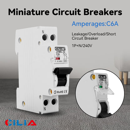 CILIA Miniature circuit breaker , DPN 1P+N 220V  1 module, 4.5ka 30mA C6