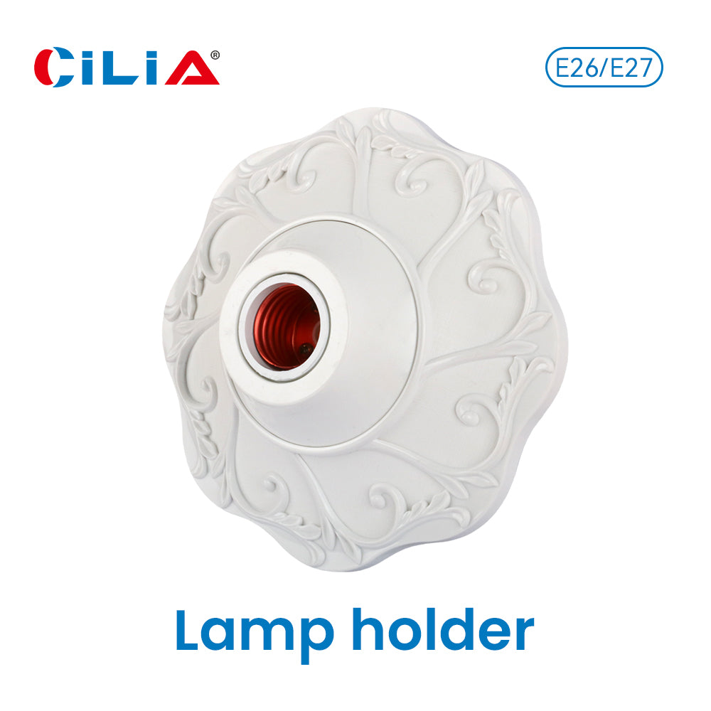 E26/E27 bulb pendant lamp holder suitable for 110V/220V voltage, petal relief circular fixed base bracket, simple white/gold/slivery nut socket, suitable for home, office, and industrial use
