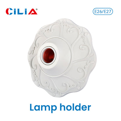 E26/E27 bulb pendant lamp holder suitable for 110V/220V voltage, petal relief circular fixed base bracket, simple white/gold/slivery nut socket, suitable for home, office, and industrial use