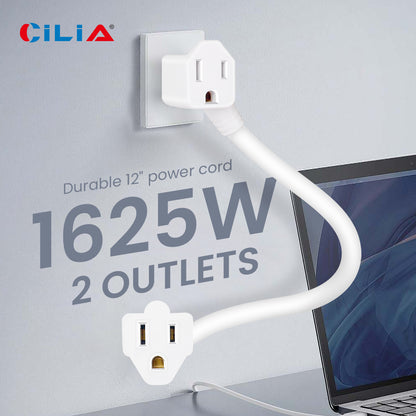 12-inch (approximately 31.5cm) heavy-duty extension cord with 2 AC charging ports and a compact extension cord surge protector