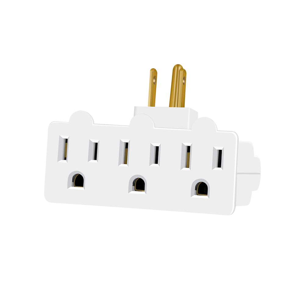 3 Outlet Wall Adapter, ETL Listed 3-Prong Grounded 180 Degree Swivel Indoor AC Mini Plug Wall Outlet Extender Tap White