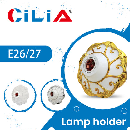 E26/E27 bulb pendant lamp holder suitable for 110V/220V voltage, petal relief circular fixed base bracket, simple white/gold/slivery nut socket, suitable for home, office, and industrial use