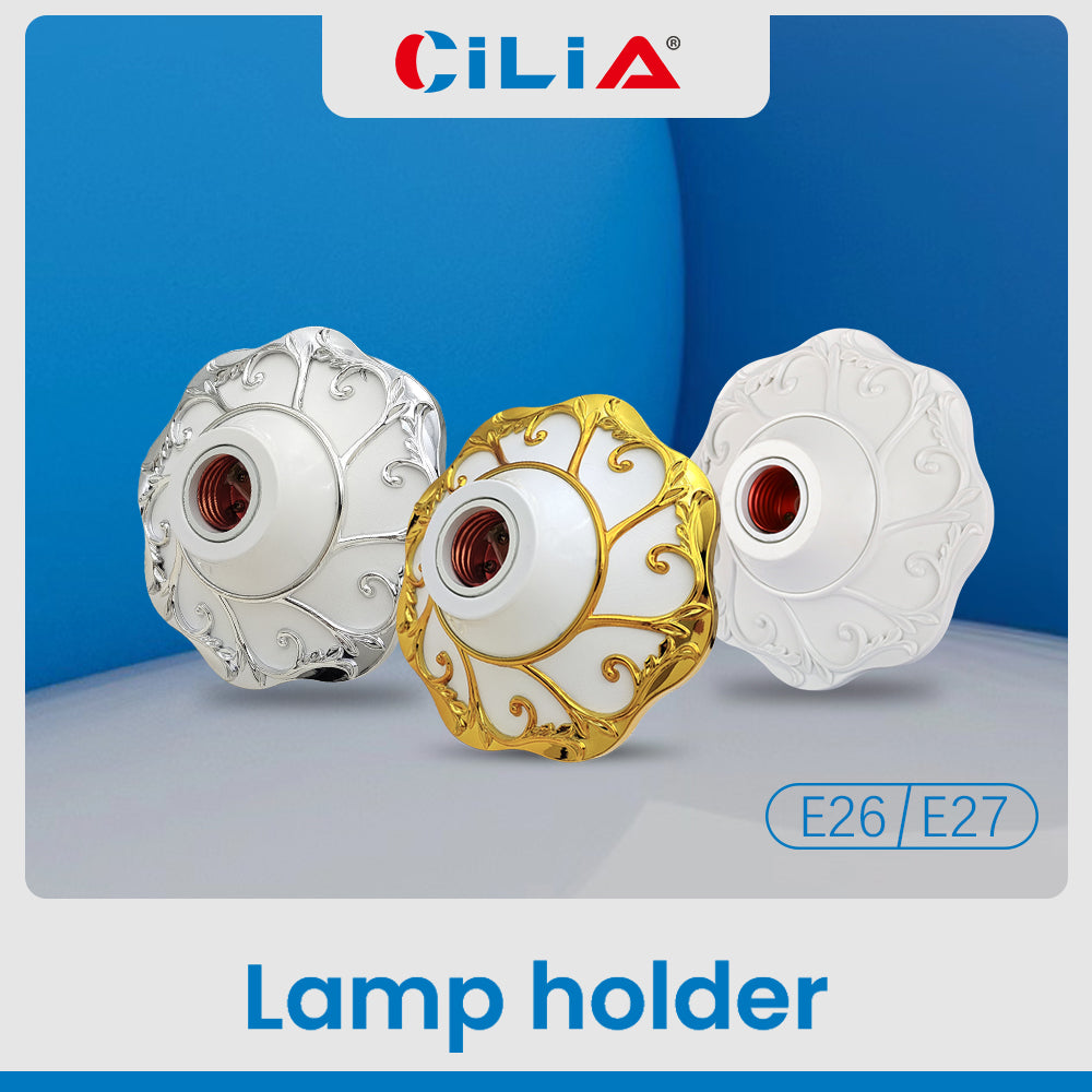 E26/E27 bulb pendant lamp holder suitable for 110V/220V voltage, petal relief circular fixed base bracket, simple white/gold/slivery nut socket, suitable for home, office, and industrial use