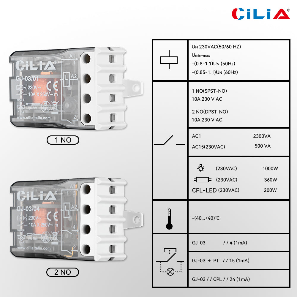 CILIA Impulse relay Switch 4 sequences 2 NO, AC (50/60Hz), Standard, 230 V, Socket terminals.