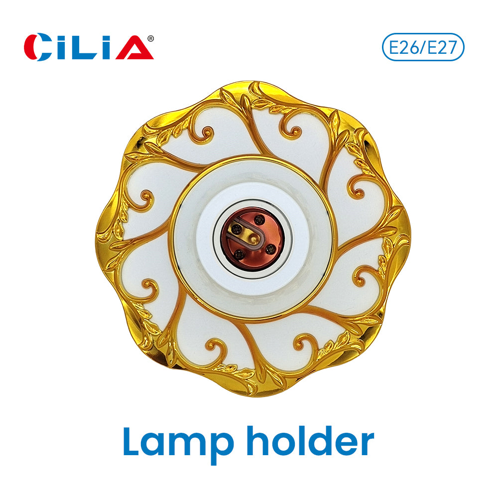 E26/E27 bulb pendant lamp holder suitable for 110V/220V voltage, petal relief circular fixed base bracket, simple white/gold/slivery nut socket, suitable for home, office, and industrial use