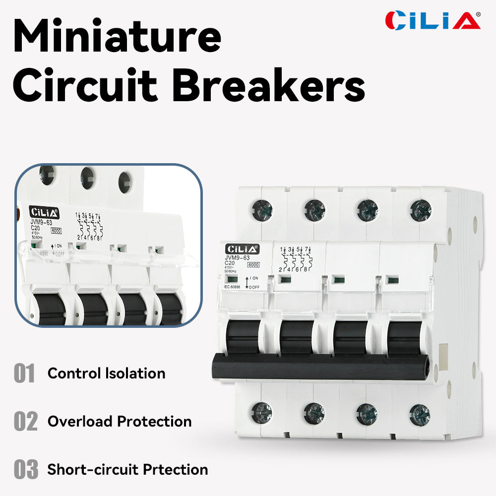 CILIA circuit breaker, 4 modules, DIN connection (universal for any switchboard on the market), 4P poles, 40 Amps, breaking capacity 6kA, voltage 400 Vac, C curve