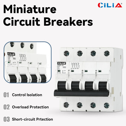 CILIA circuit breaker, 4 modules, DIN connection (universal for any switchboard on the market), 4P poles, 40 Amps, breaking capacity 6kA, voltage 400 Vac, C curve