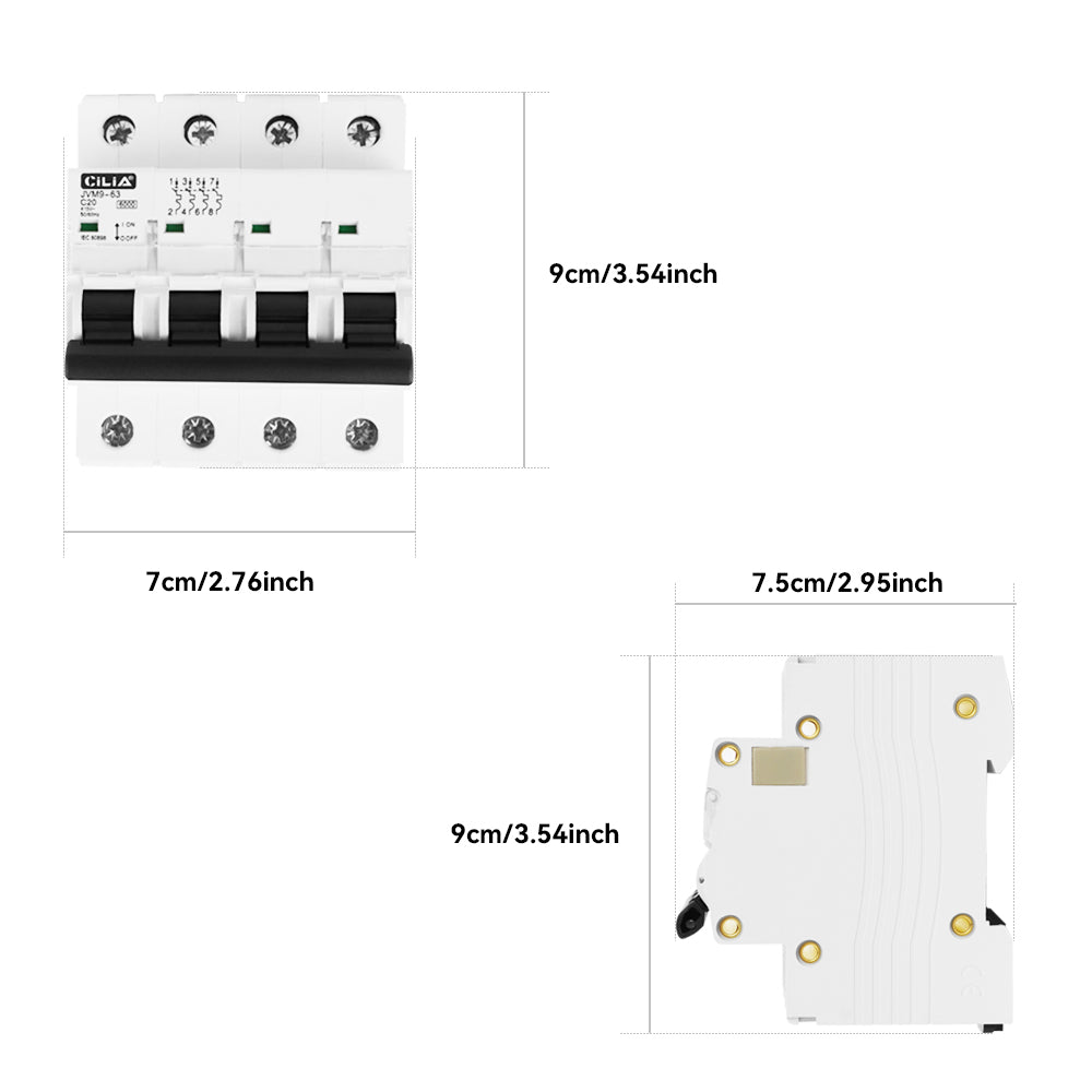 CILIA circuit breaker, 4 modules, DIN connection (universal for any switchboard on the market), 4P poles, 40 Amps, breaking capacity 6kA, voltage 400 Vac, C curve