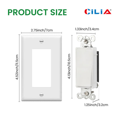 Single Large Button Decorative Switch, 15A 120V 60Hz, Wall-mounted On/off Switch Including a PVC Pure White Panel