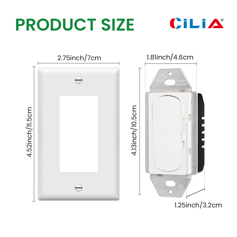 Dimmer Switch, Compatible with Dimmable LED, CFL (CL) LED, Wall-mounted Dimmer Switch for Halogen and Incandescent Bulbs