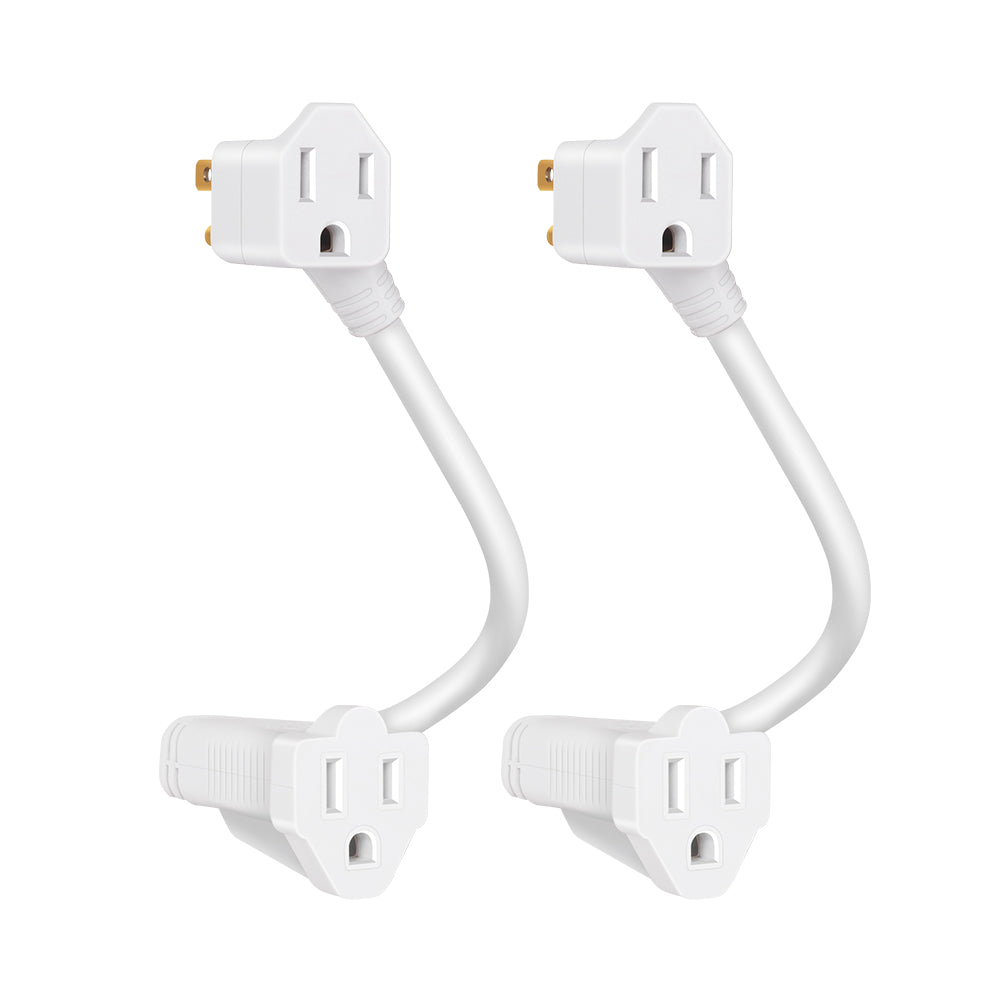 12-inch (approximately 31.5cm) heavy-duty extension cord with 2 AC charging ports and a compact extension cord surge protector