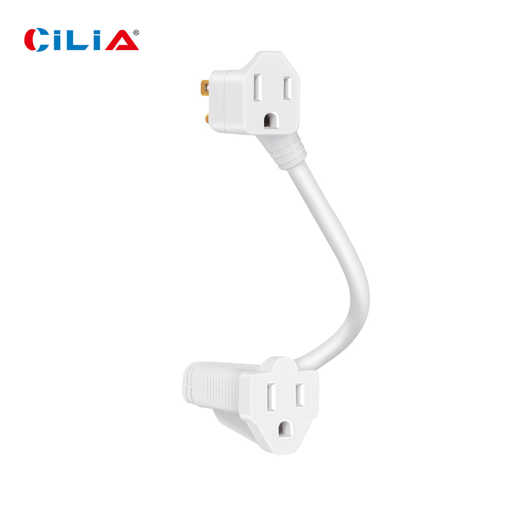12-inch (approximately 31.5cm) heavy-duty extension cord with 2 AC charging ports and a compact extension cord surge protector
