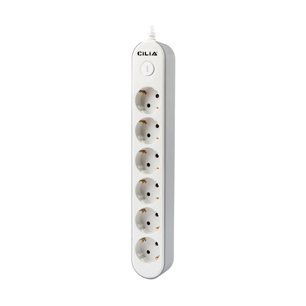CILIA 1pc 6 AC sockets, multi-socket, overvoltage protection, 1.5m power cord, switch, 250V/16A, child protection, suitable f