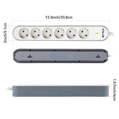 CILIA 1pc 6 AC sockets, multi-socket, overvoltage protection, 1.5m power cord, switch, 250V/16A, child protection, suitable f