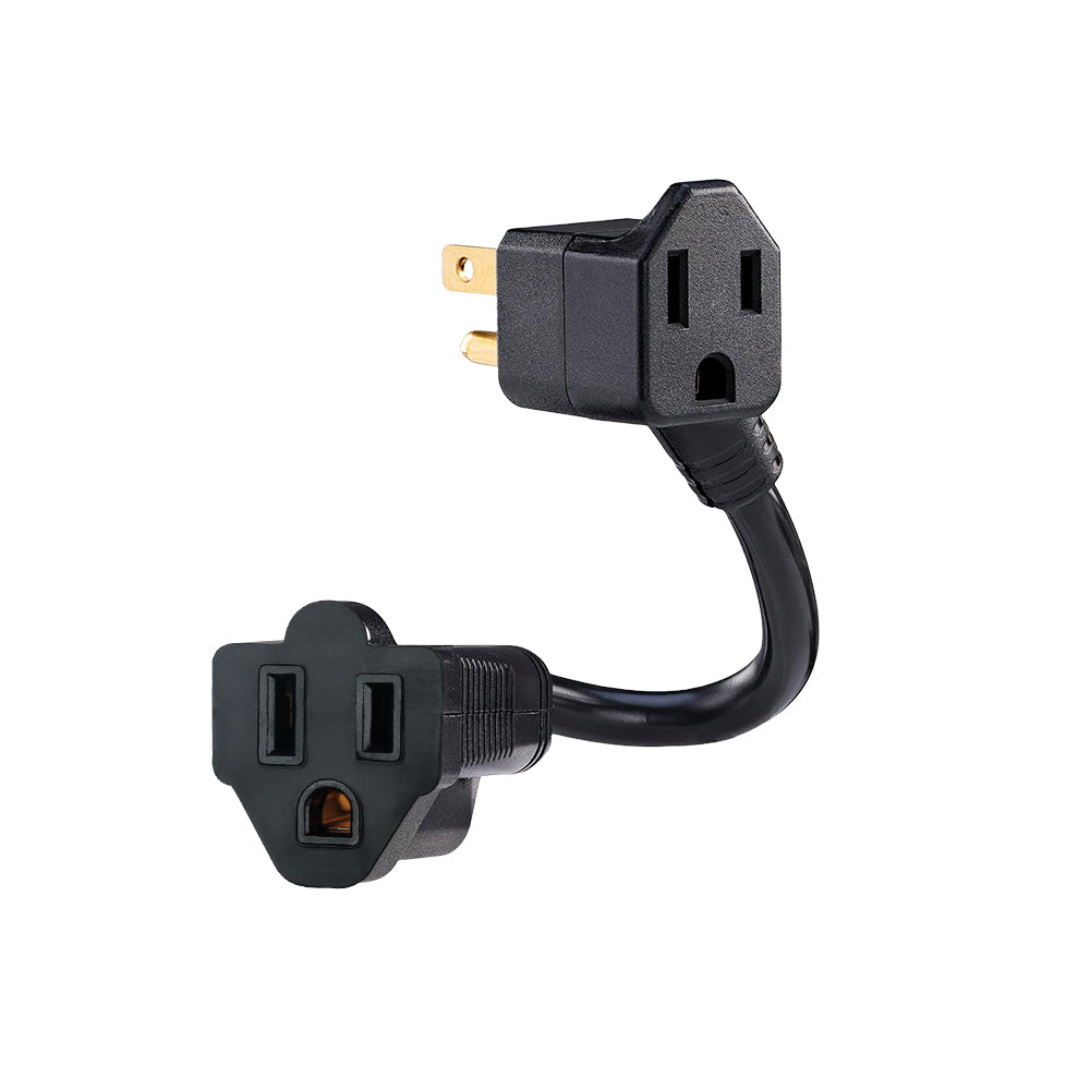 12-inch (approximately 31.5cm) heavy-duty extension cord with 2 AC charging ports and a compact extension cord surge protector