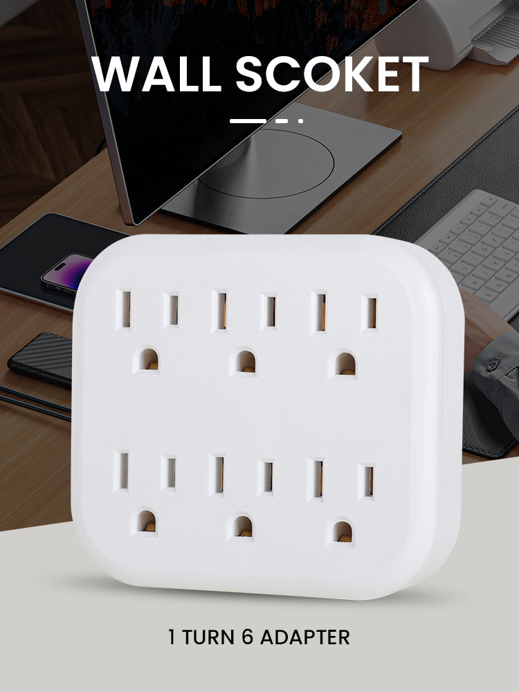 6 Outlet Extender Grounded Wall Adapter, With 3 Prong Power Outlet Splitter Grounded Wall Label 15A/125V/1875W