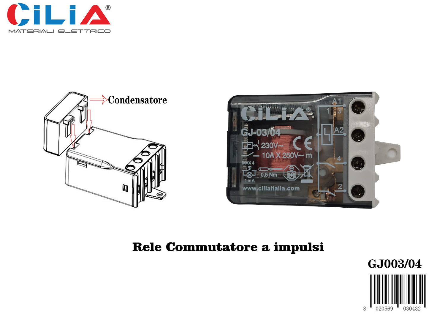 CILIA Impulse relay Switch 4 sequences 2 NO, AC (50/60Hz), Standard, 230 V, Socket terminals.