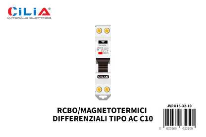 CILIA  differential circuit breaker ,  1 module, DIN connection (universal for any commercial switchboard), 1P+N,  10Amps 6.0kA,  30 mA,  230 Vac, type AC, intervention curve C