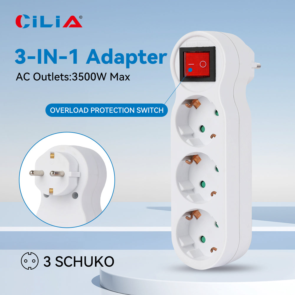 CILIA Eu power outlet with ON/OFF switch, shock-proof, European standard adapter extension outlet Power extension plug converter