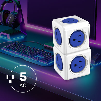 Portable Travel Adapter, Cubic Outlet Adapter with 5 AC Charging Ports and 2 USB Charging Ports, Creative Combination, Colorful