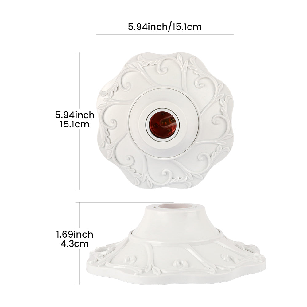 E26/E27 bulb pendant lamp holder suitable for 110V/220V voltage, petal relief circular fixed base bracket, simple white/gold/slivery nut socket, suitable for home, office, and industrial use