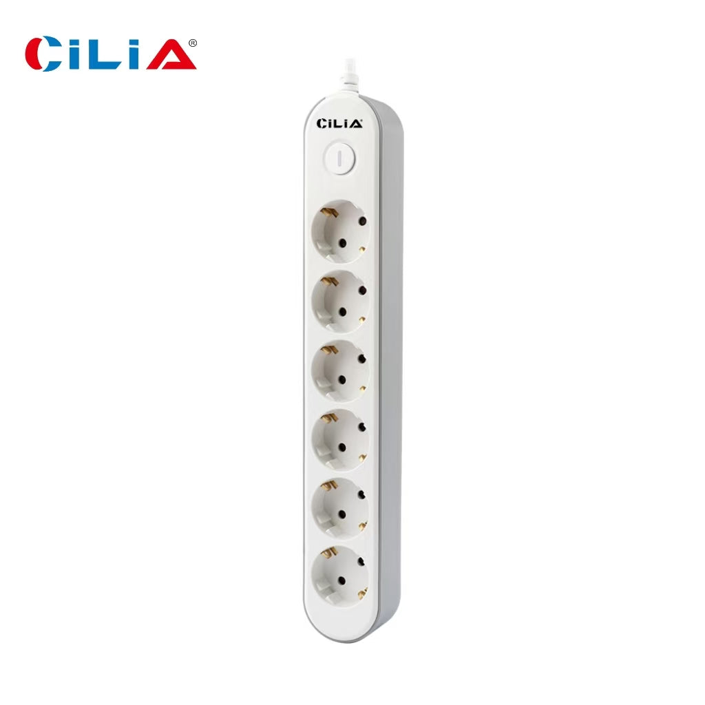 CILIA 1pc 6 AC sockets, multi-socket, overvoltage protection, 1.5m power cord, switch, 250V/16A, child protection, suitable f